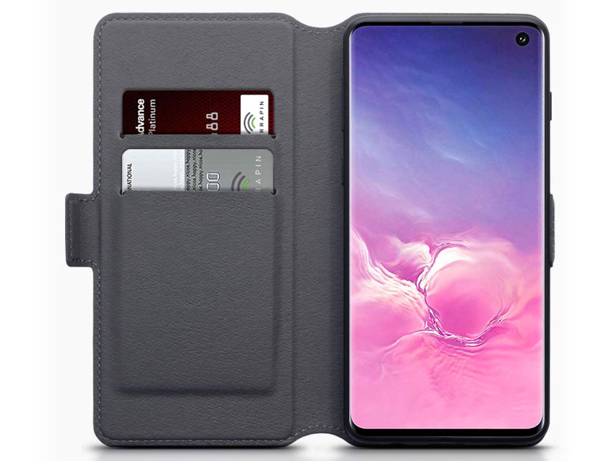 CaseBoutique Slim Wallet Case Grijs Leer - Galaxy S10 hoesje