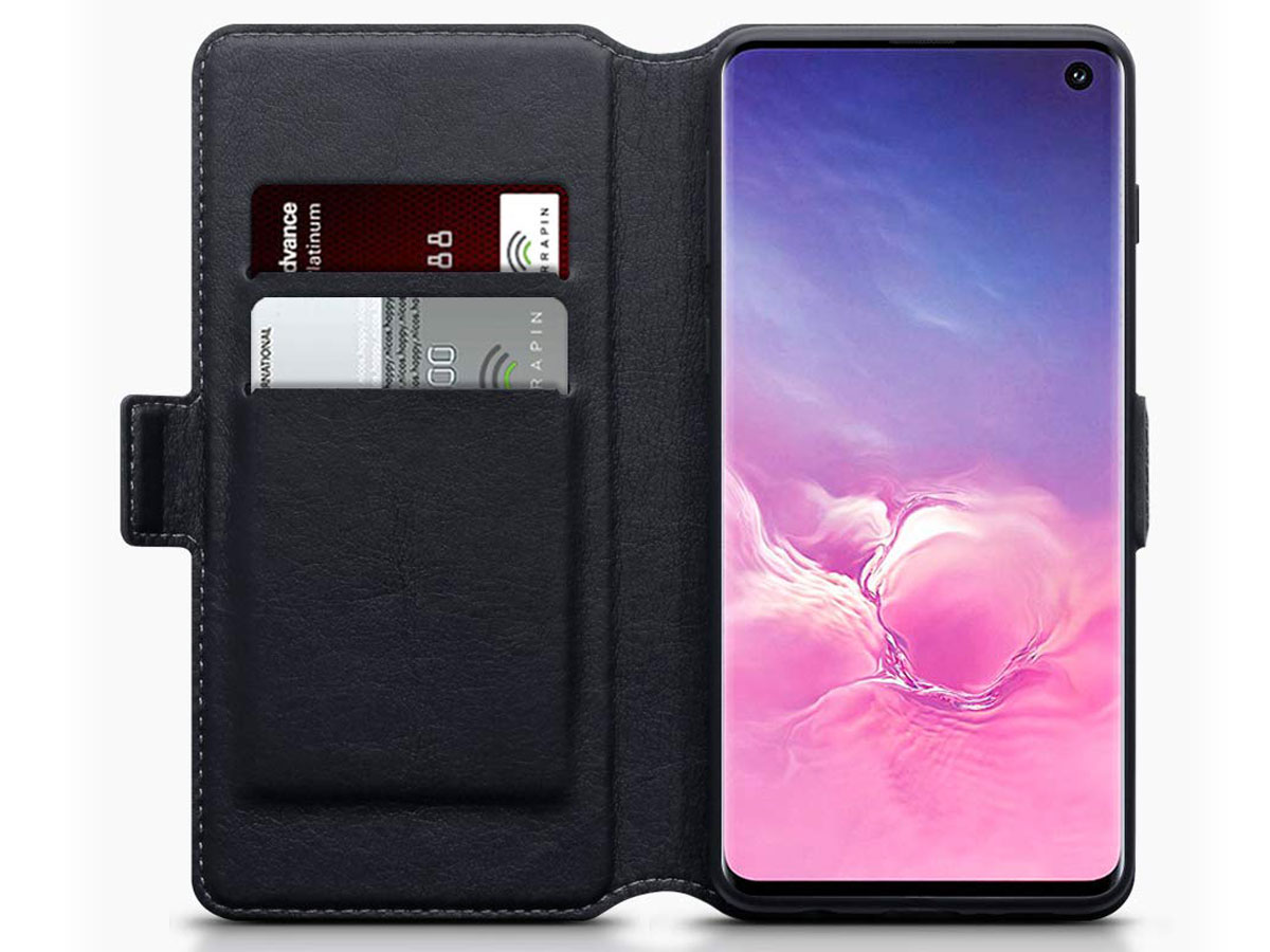 CaseBoutique Slim Wallet Case Zwart Leer - Galaxy S10 hoesje