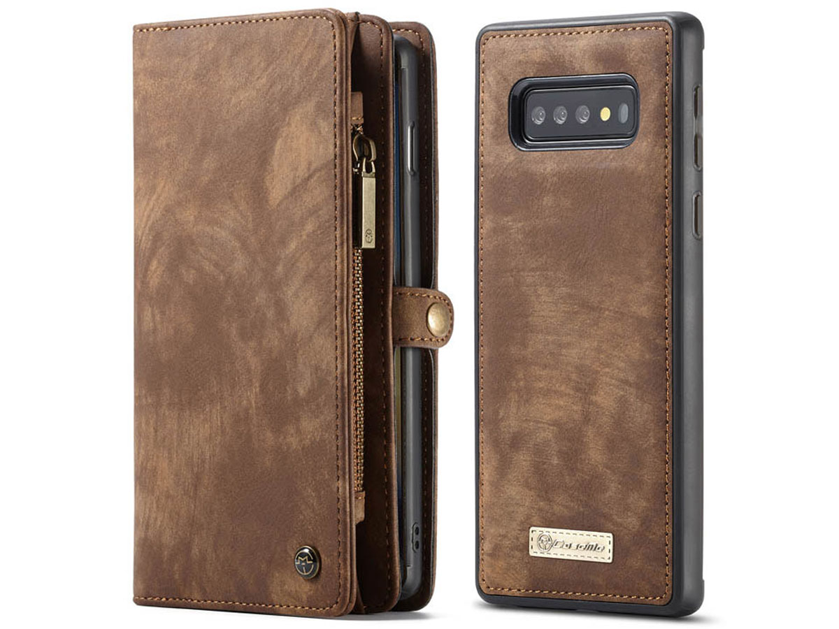 CaseMe 2in1 Wallet Ritsvak Case Bruin - Samsung Galaxy S10 Hoesje