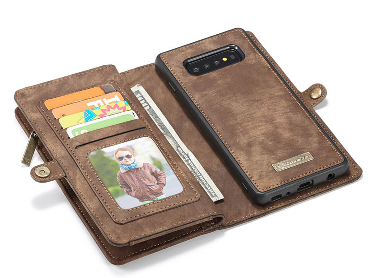 CaseMe 2in1 Wallet Ritsvak Case Bruin - Samsung Galaxy S10 Hoesje