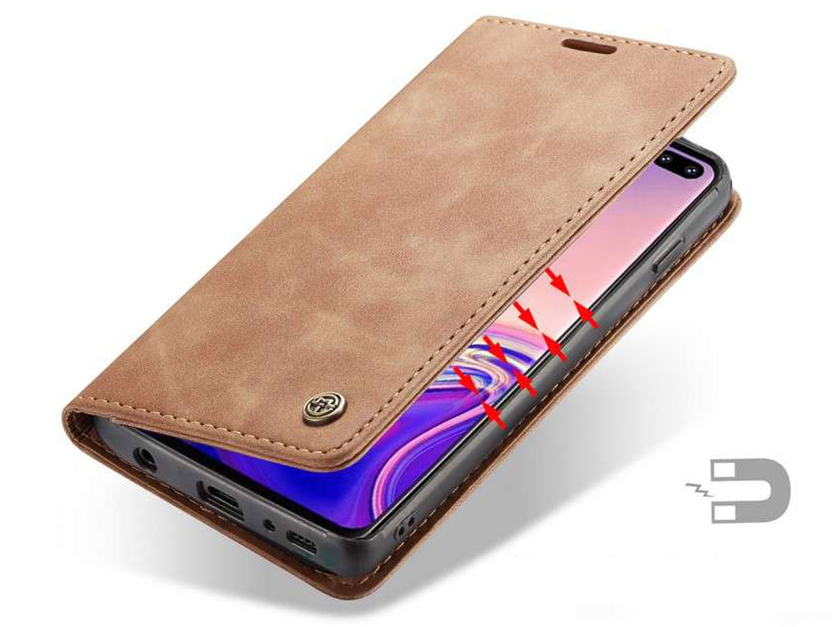 CaseMe Vintage BookCase Tan - Samsung Galaxy S10 hoesje