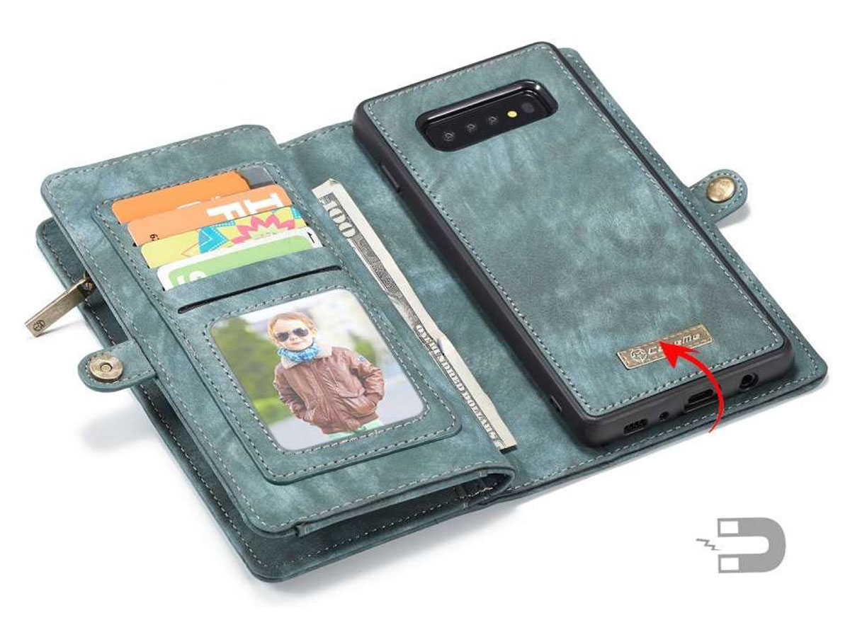 CaseMe 2in1 Wallet Ritsvak Case Blauw - Samsung Galaxy S10+ Hoesje