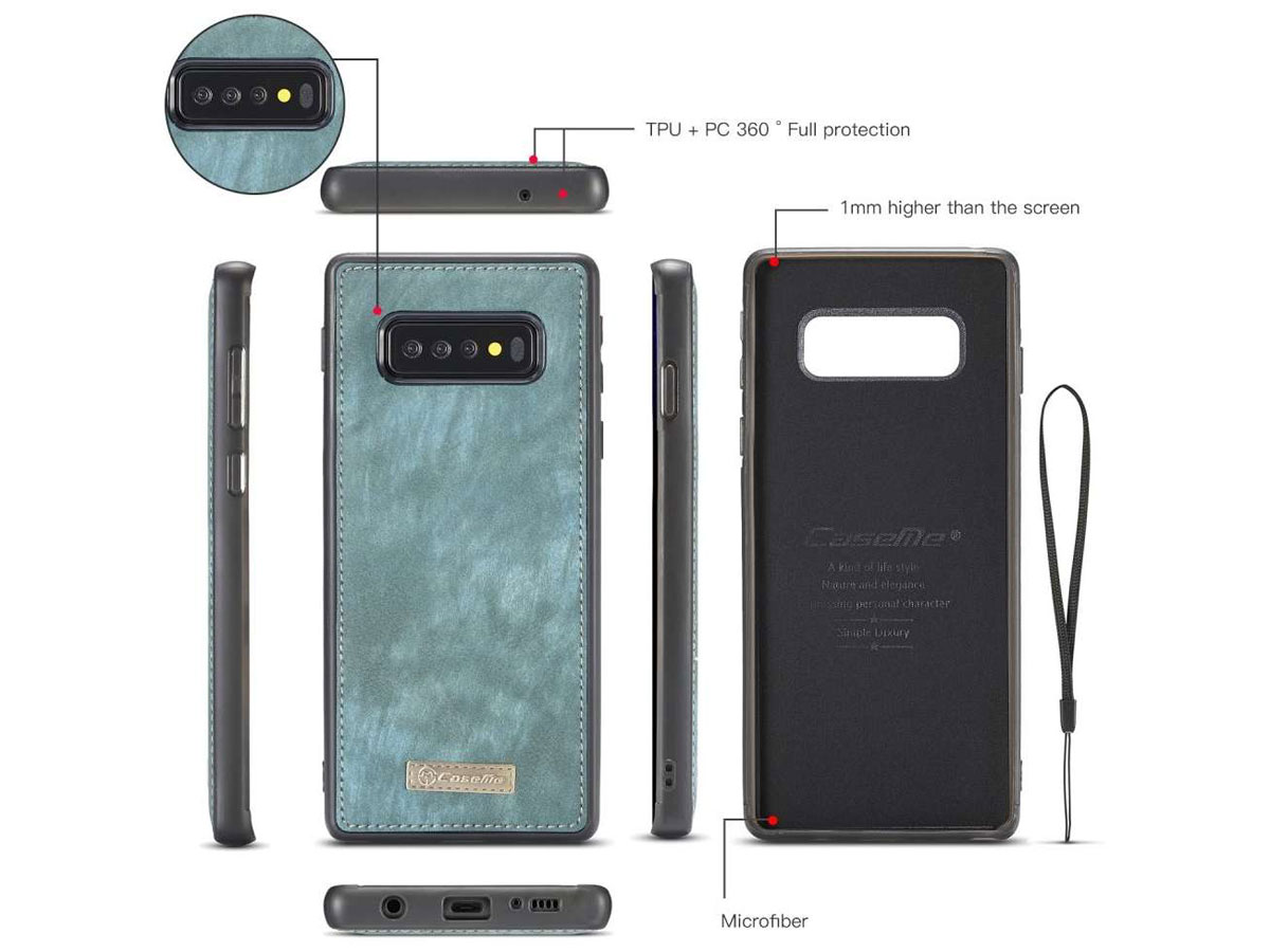 CaseMe 2in1 Wallet Ritsvak Case Blauw - Samsung Galaxy S10+ Hoesje
