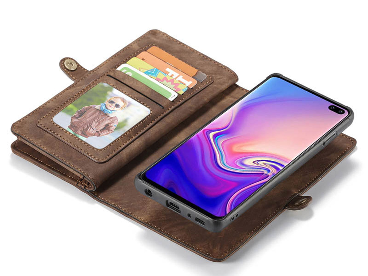 CaseMe 2in1 Wallet Ritsvak Case Bruin - Samsung Galaxy S10+ Hoesje
