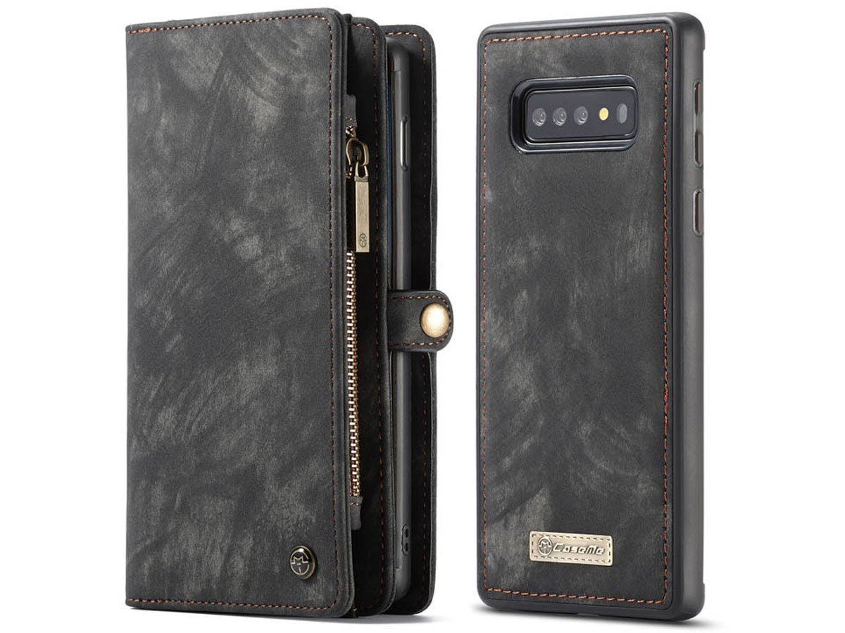 CaseMe 2in1 Wallet Ritsvak Case Zwart - Samsung Galaxy S10+ Hoesje