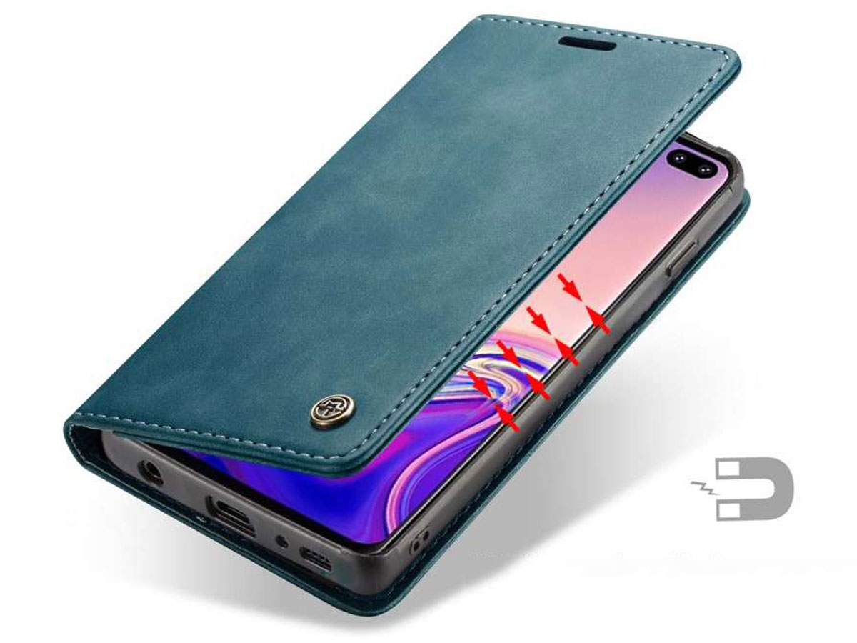 CaseMe Vintage BookCase Blauw - Samsung Galaxy S10+ hoesje