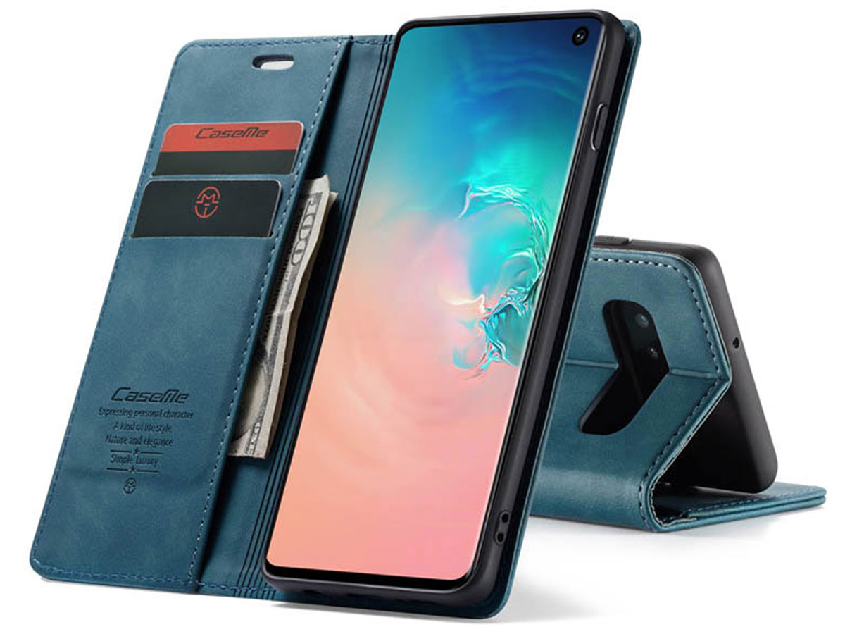 CaseMe Vintage BookCase Blauw - Samsung Galaxy S10+ hoesje