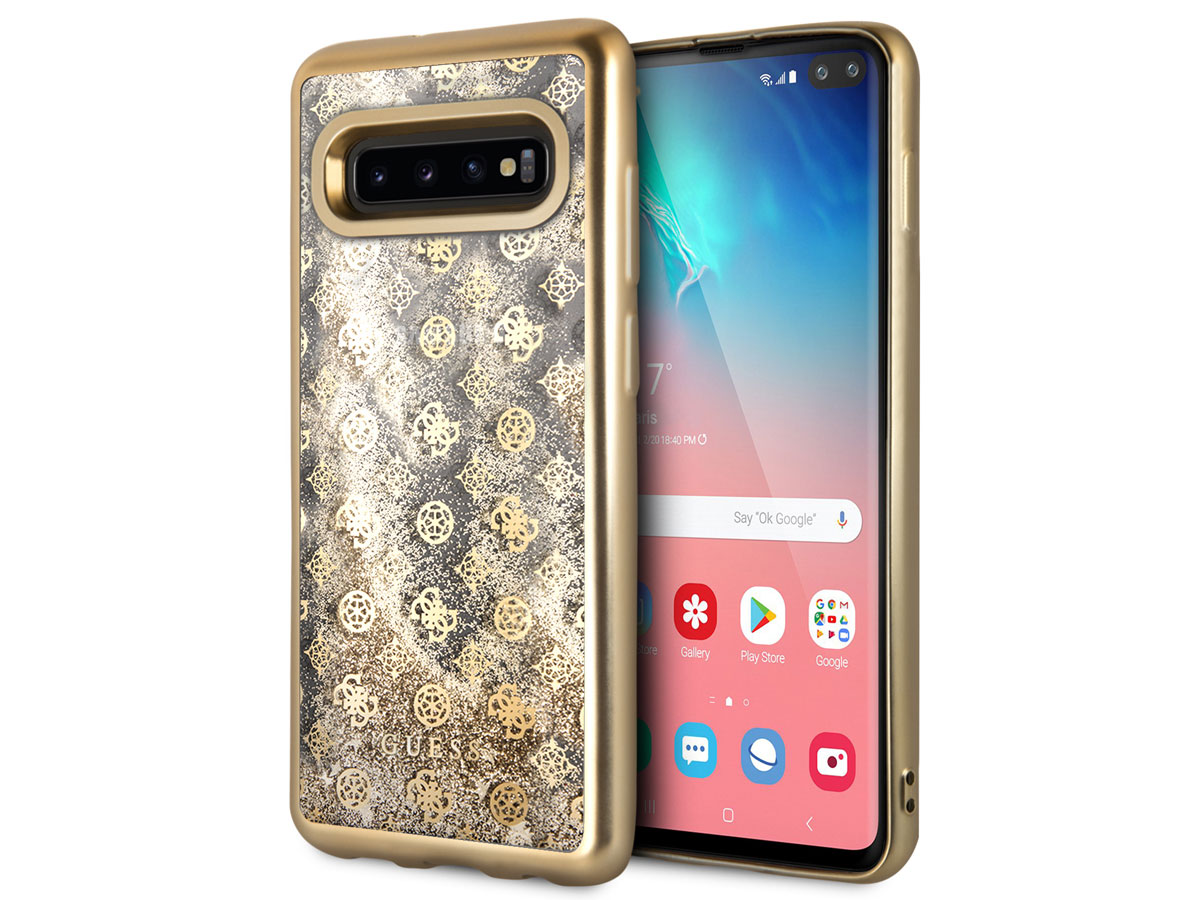 Guess Monogram Liquid Glitter Case - Samsung Galaxy S10+ hoesje