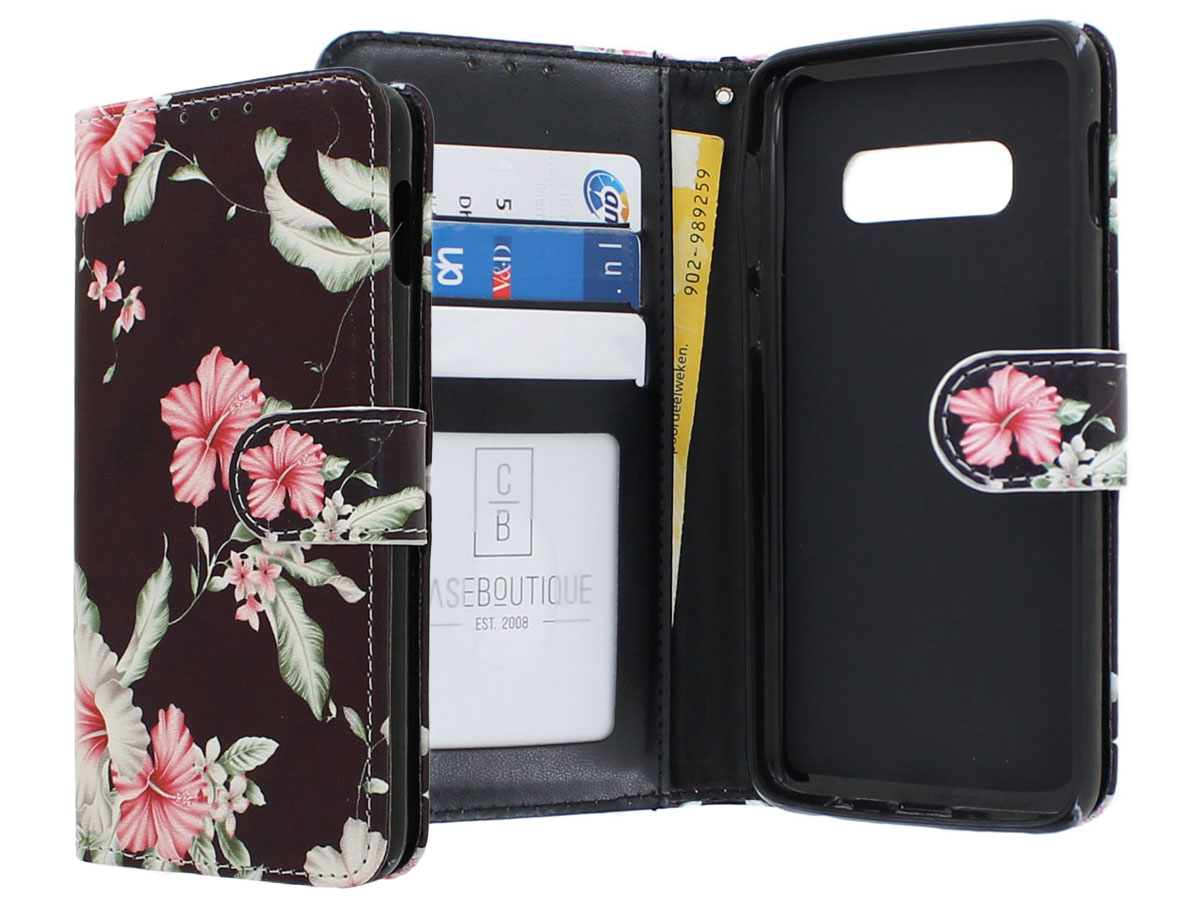 Bloemenprint Bookcase Zwart - Samsung Galaxy S10e hoesje