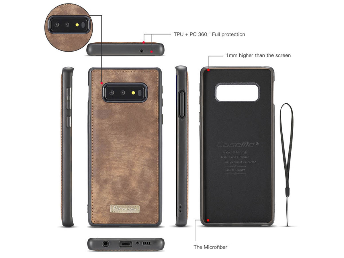 CaseMe 2in1 Wallet Ritsvak Case Bruin - Samsung Galaxy S10e Hoesje