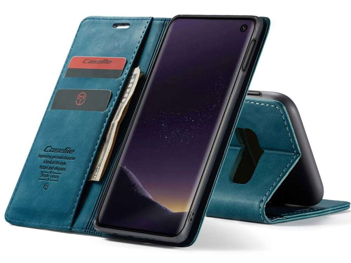 CaseMe Vintage BookCase Blauw - Samsung Galaxy S10e hoesje