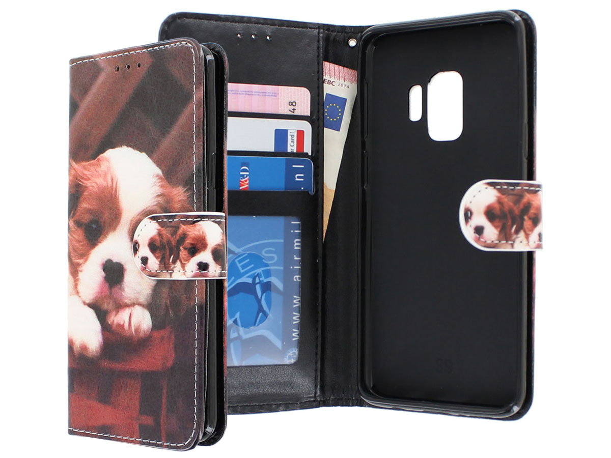 Puppy Dog Bookcase Wallet - Samsung Galaxy S9 hoesje