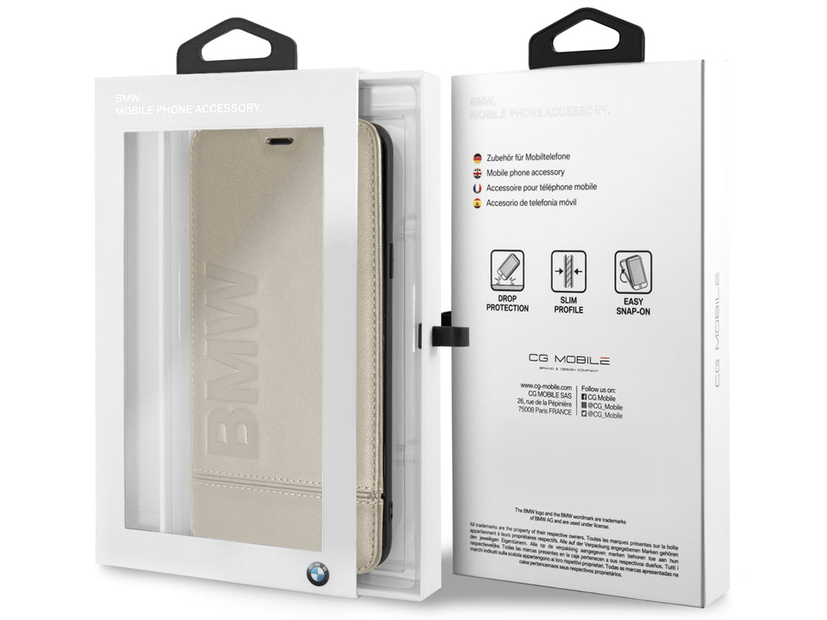BMW Logo Bookcase Beige Leer - Samsung Galaxy S9+ Hoesje