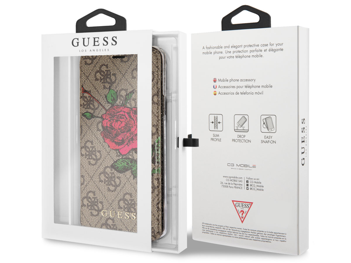 Guess Rose Bookcase Bruin - Samsung Galaxy S9+ hoesje