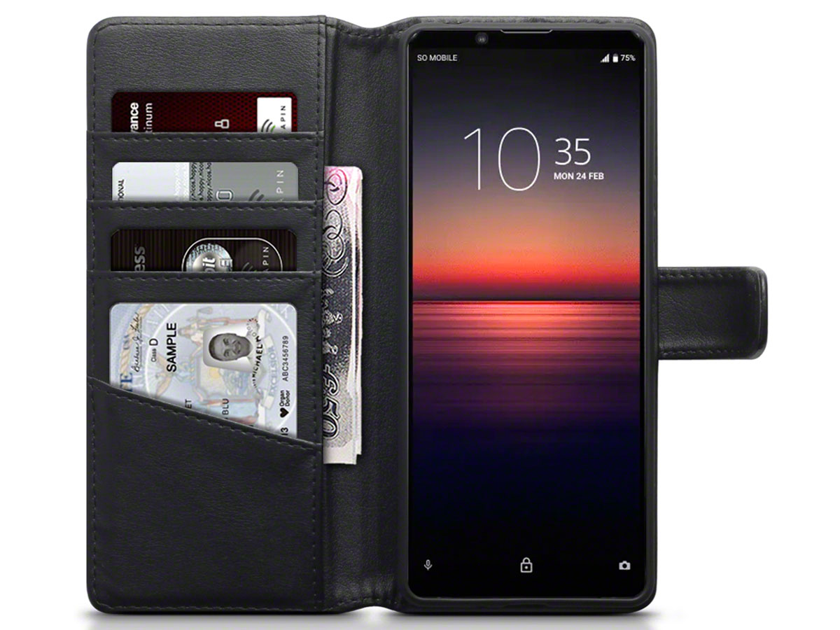CaseBoutique Wallet Case Zwart Leer - Sony Xperia 1 II hoesje