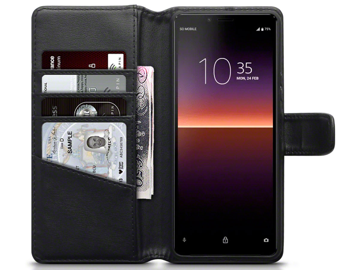 CaseBoutique Wallet Case Zwart Leer - Sony Xperia 10 II hoesje