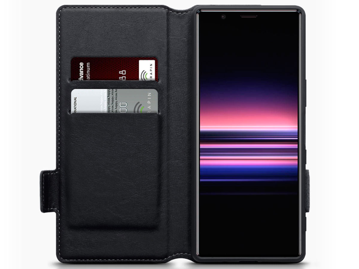 CaseBoutique Slim Leather Case Zwart - Sony Xperia 5 hoesje