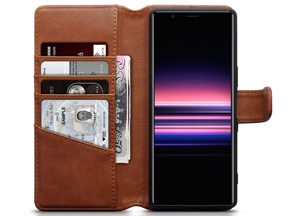 CaseBoutique Leather Wallet Case Cognac - Sony Xperia 5 hoesje