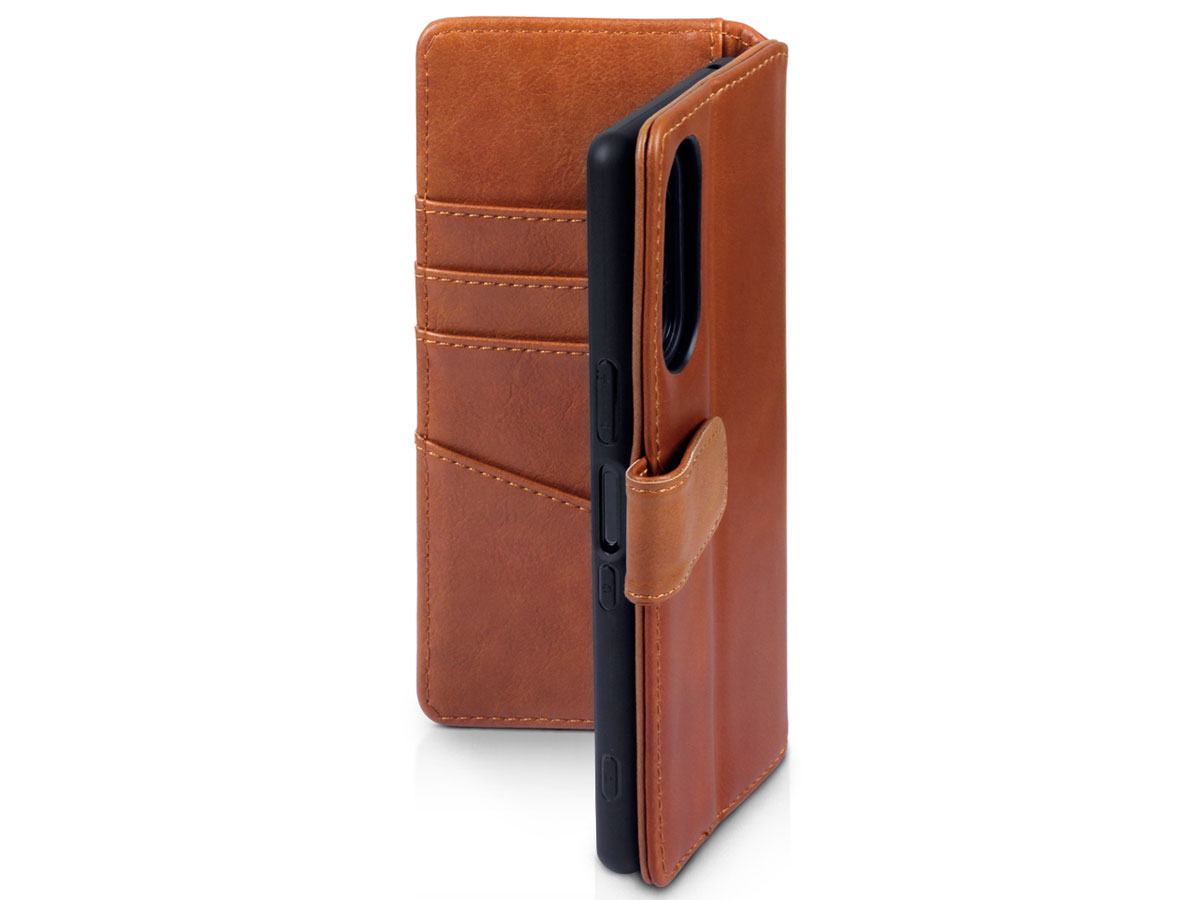 CaseBoutique Leather Wallet Case Cognac - Sony Xperia 5 hoesje