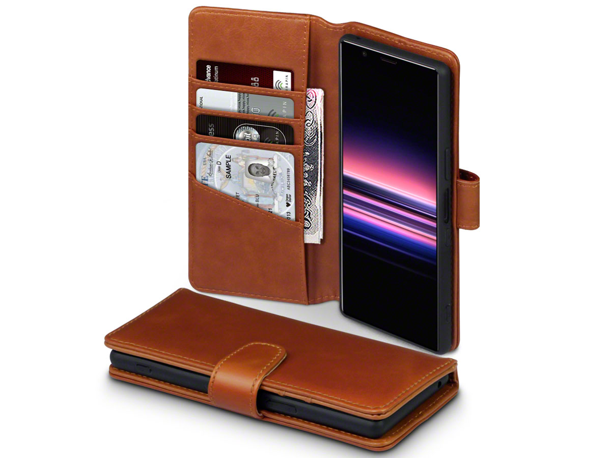 CaseBoutique Leather Wallet Case Cognac - Sony Xperia 5 hoesje