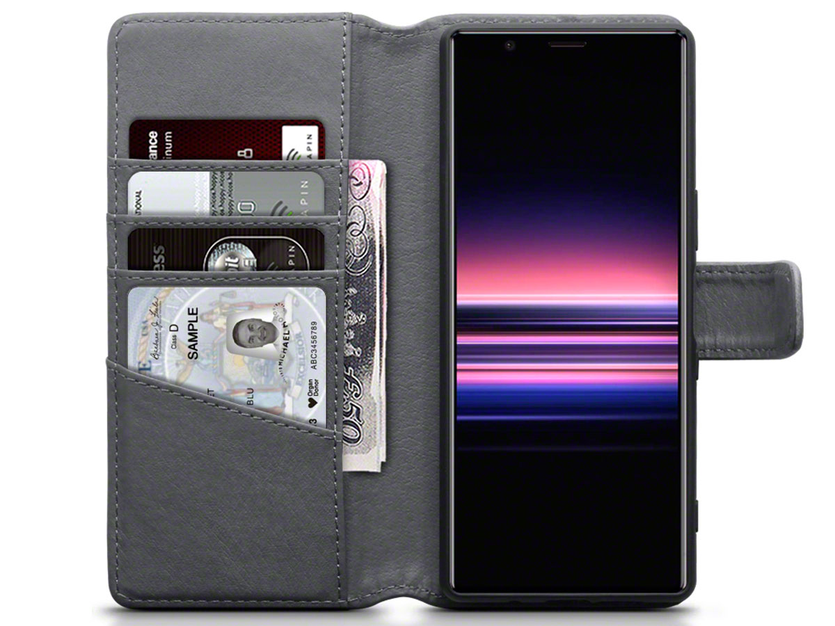 CaseBoutique Leather Wallet Case Grijs - Sony Xperia 5 hoesje