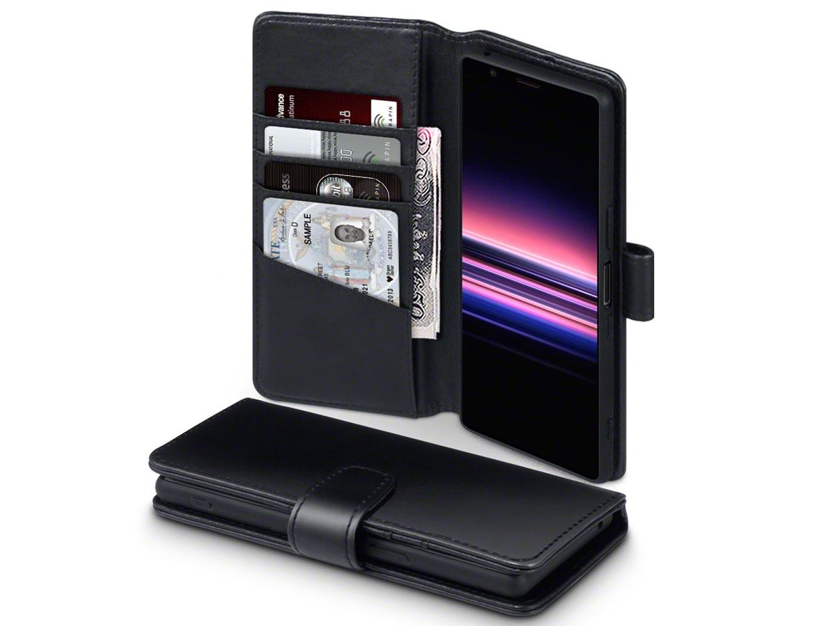 CaseBoutique Leather Wallet Case Zwart - Sony Xperia 5 hoesje
