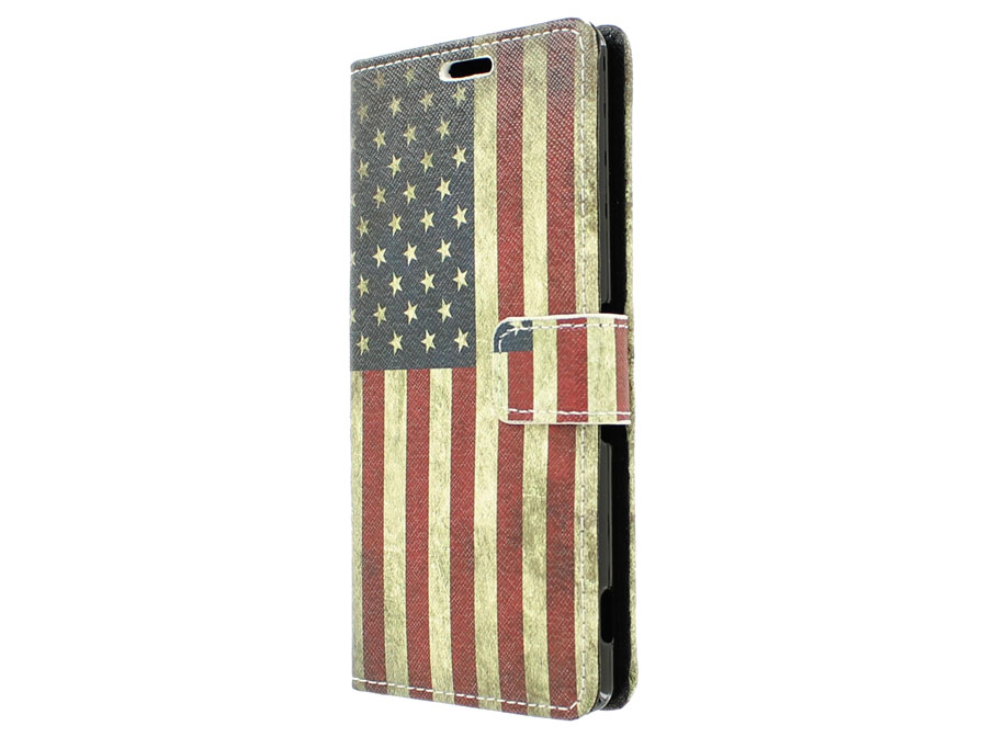 Vintage USA Flag Book Case Hoesje voor Sony Xperia M4 Aqua
