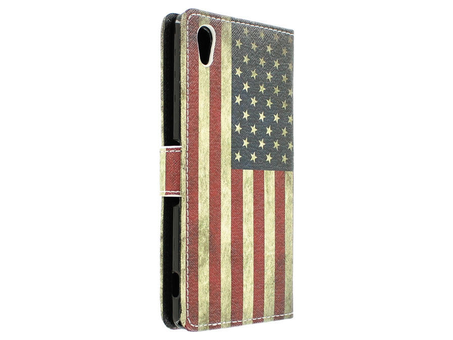 Vintage USA Flag Book Case Hoesje voor Sony Xperia M4 Aqua