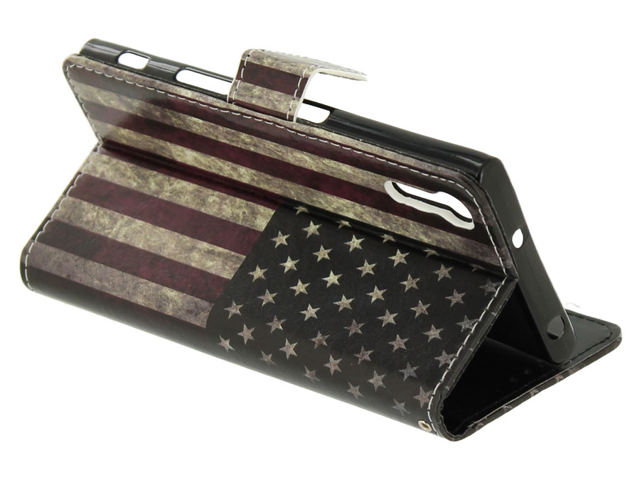 Vintage USA Flag Bookcase - Sony Xperia XZ / XZs hoesje