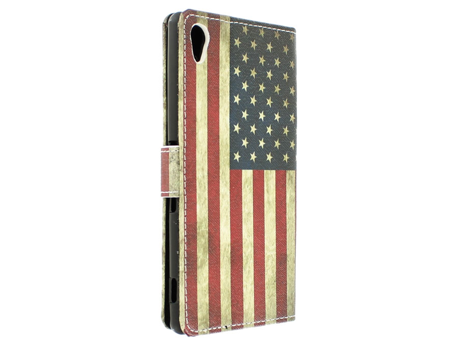 Vintage USA Flag Book Case Hoesje voor Sony Xperia Z3 Plus