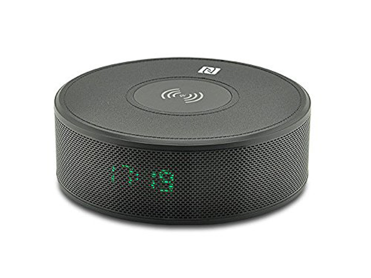 Draadloze Oplader Wekkerradio Bluetooth Speaker Zwart