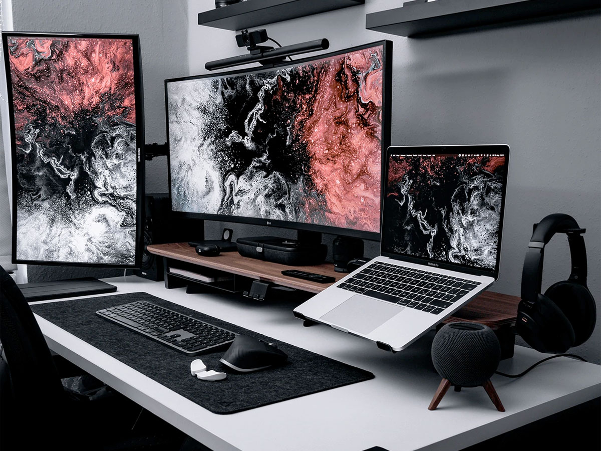 Balolo Setup Cockpit Walnut - Dual Monitor Stand Beelschermverhoger