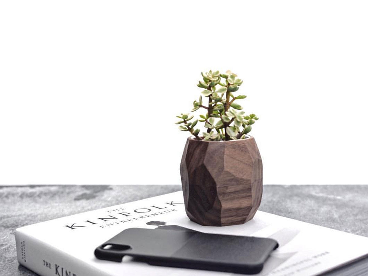 Oakywood Geometric Planter Walnut - Bureau Vetplant Potje