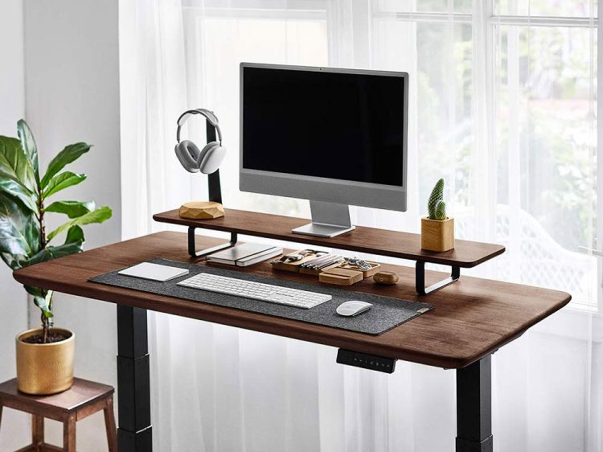 Oakywood Standing Desk Houten Zit Sta Bureau S - Massief Walnoot / Zwart