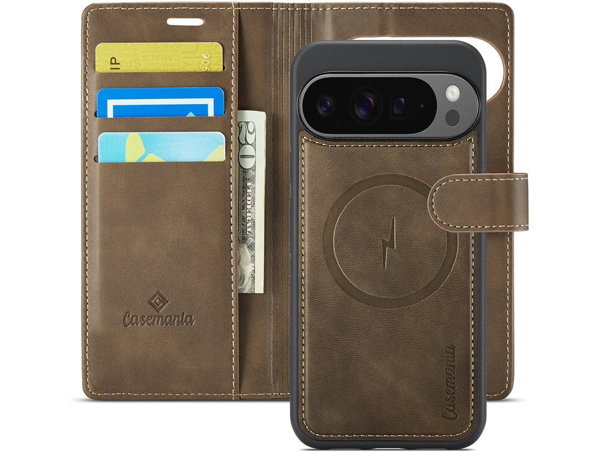 CaseMania 2in1 Bookcase MagSafe Qi2 Bruin - Google Pixel 10 Pro Hoesje