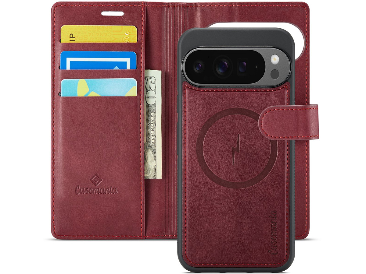 CaseMania 2in1 Bookcase MagSafe Qi2 Rood - Google Pixel 10 Pro Hoesje