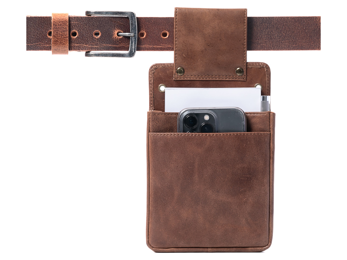 Horeca Slim Holster voor Beurs en Terminal - Cognac Leer