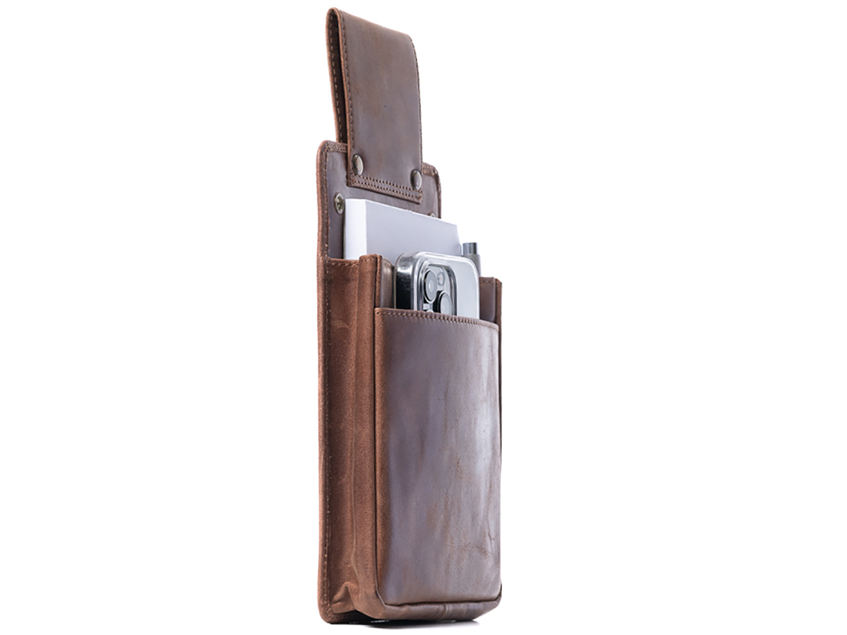 Horeca Slim Holster voor Beurs en Terminal - Cognac Leer