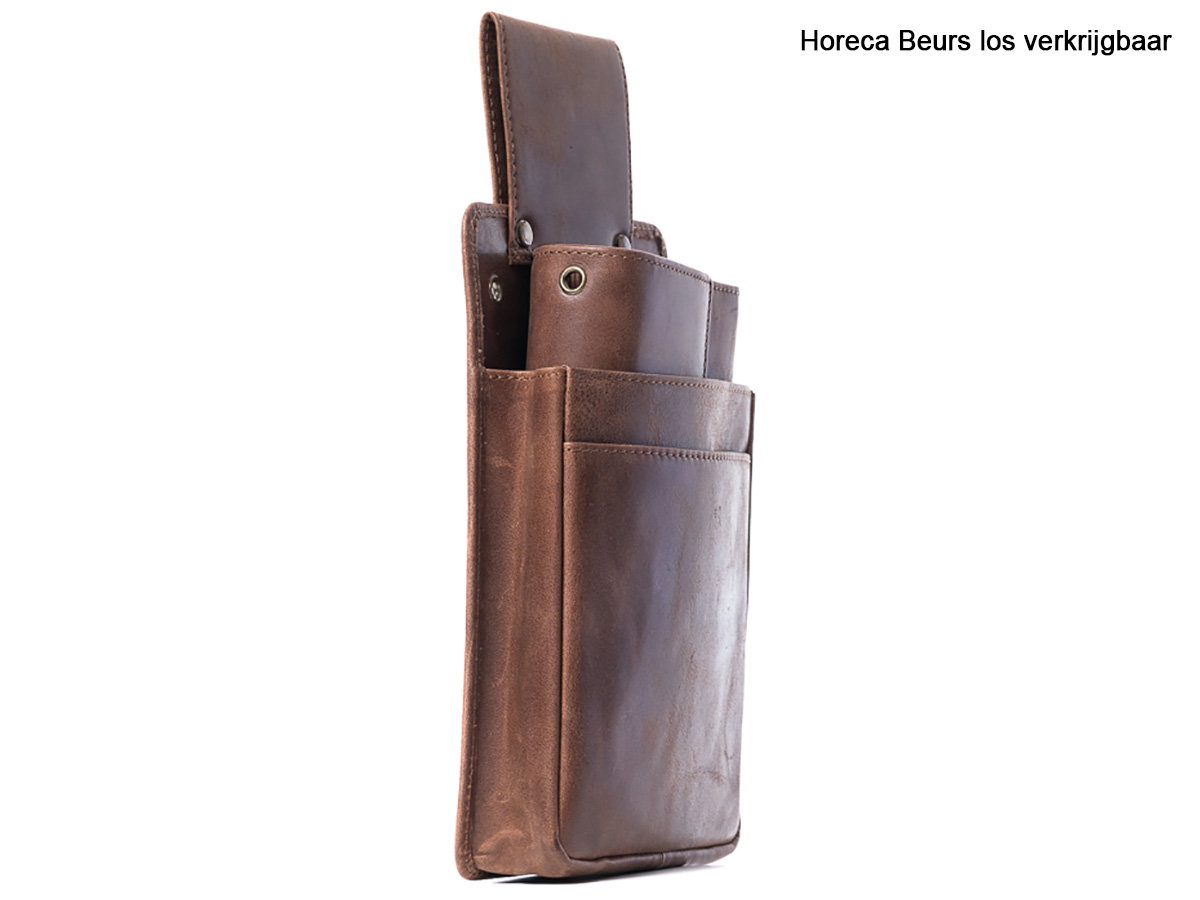 Horeca Slim Holster voor Beurs en Terminal - Cognac Leer