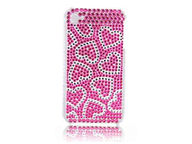 Diamond Case Hoes Pink Hearts voor iPhone 4/4S