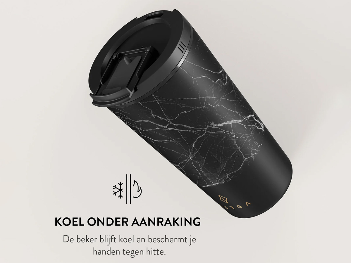 Burga Coffee Mug Black Marble - Herbruikbare Koffiebeker Isolerend