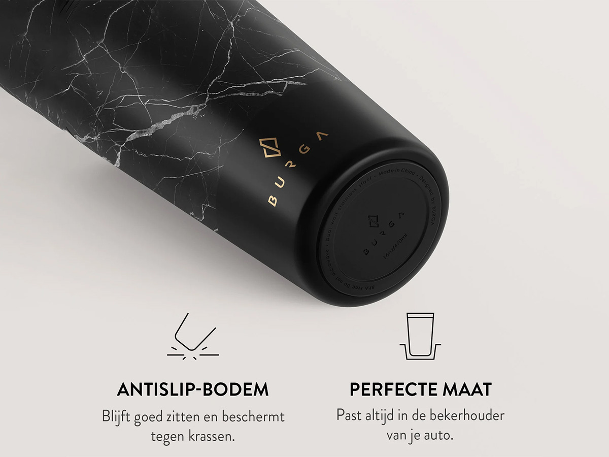 Burga Coffee Mug Black Marble - Herbruikbare Koffiebeker Isolerend