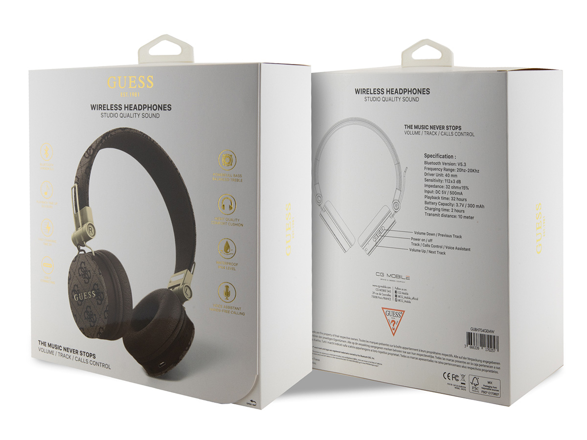 Guess 4G Monogram Bluetooth On-Ear Koptelefoon - Bruin