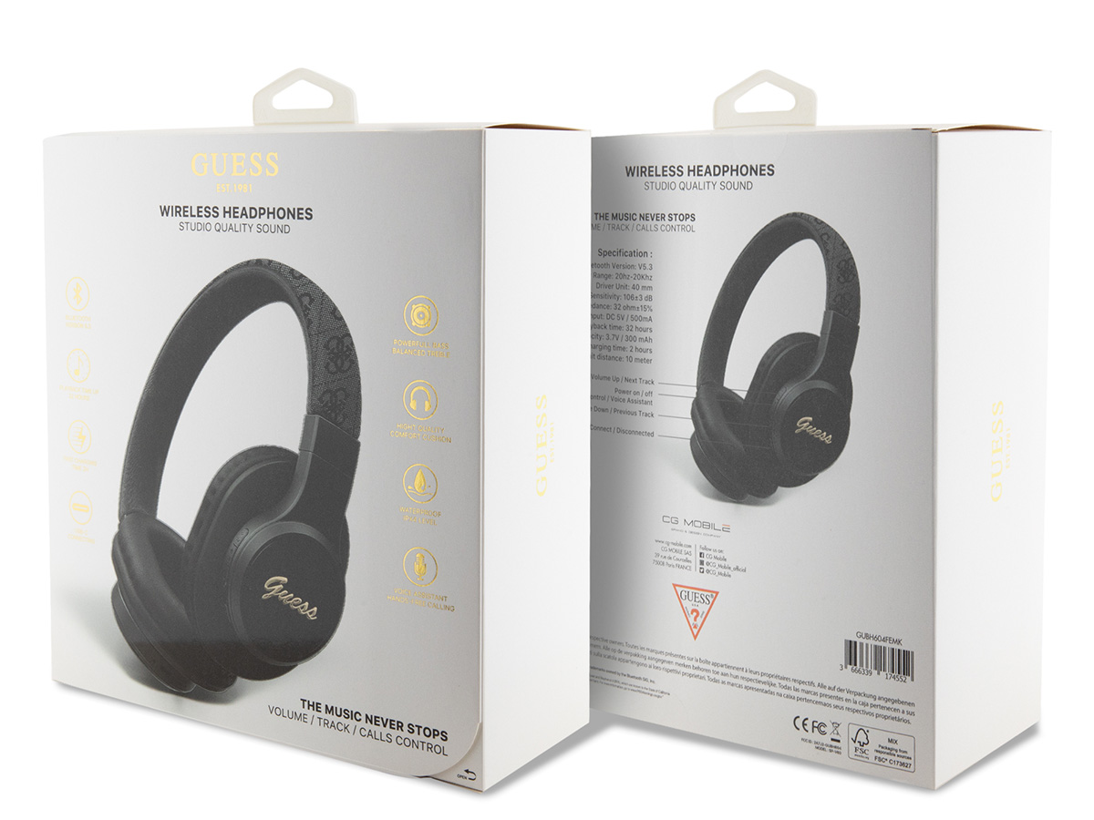 Guess 4G Monogram Bluetooth Over-Ear Koptelefoon - Zwart