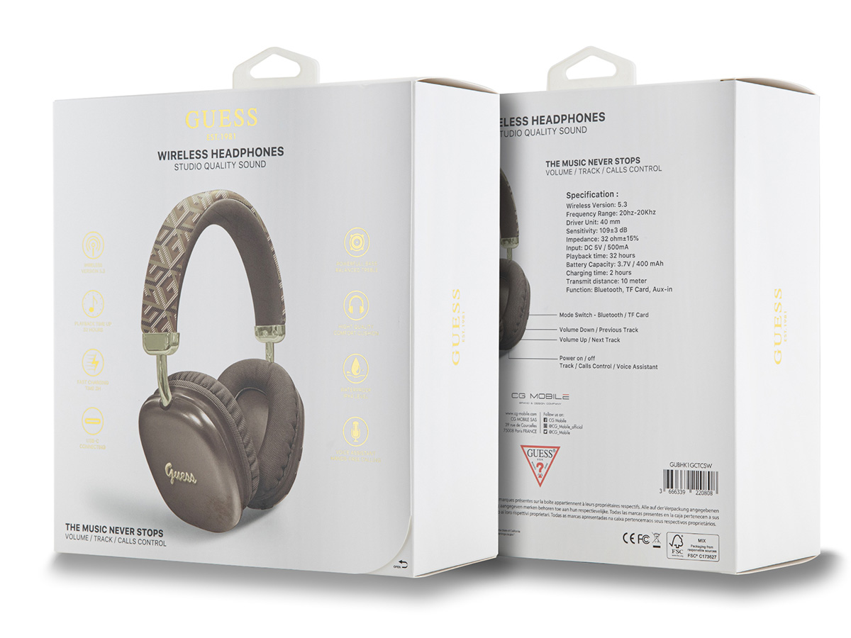 Guess G Cube Bluetooth Over-Ear Koptelefoon - Bruin