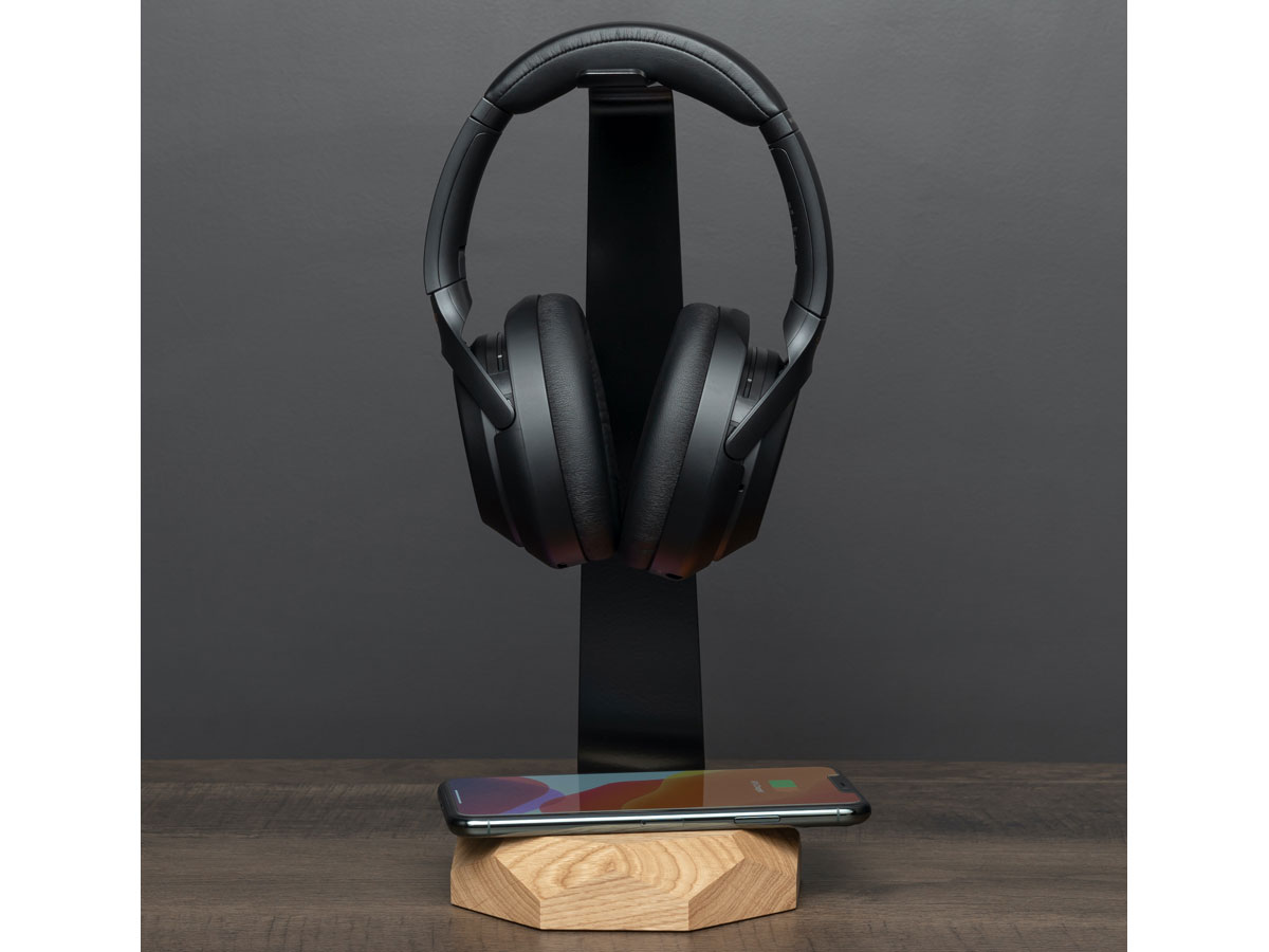 Oakywood 2 in 1 Headphone Stand met Draadloze Oplader Oak