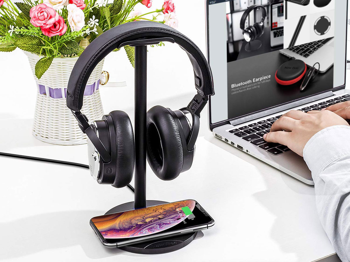 Wireless Charging Headphone Stand met Qi Draadloze Oplader