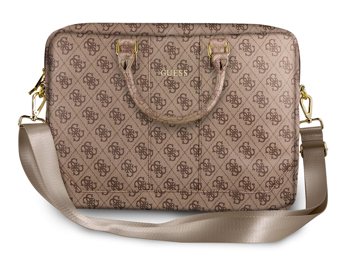 Guess 4G Monogram Laptop Bag Bruin Laptoptas tot 16"