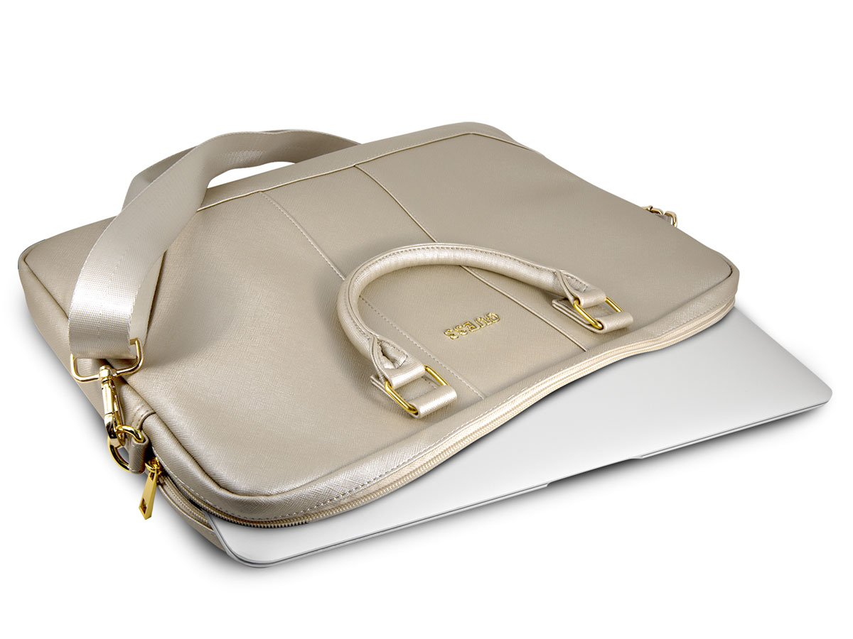 Guess Laptoptas Goud Saffiano Laptop Bag 16 inch