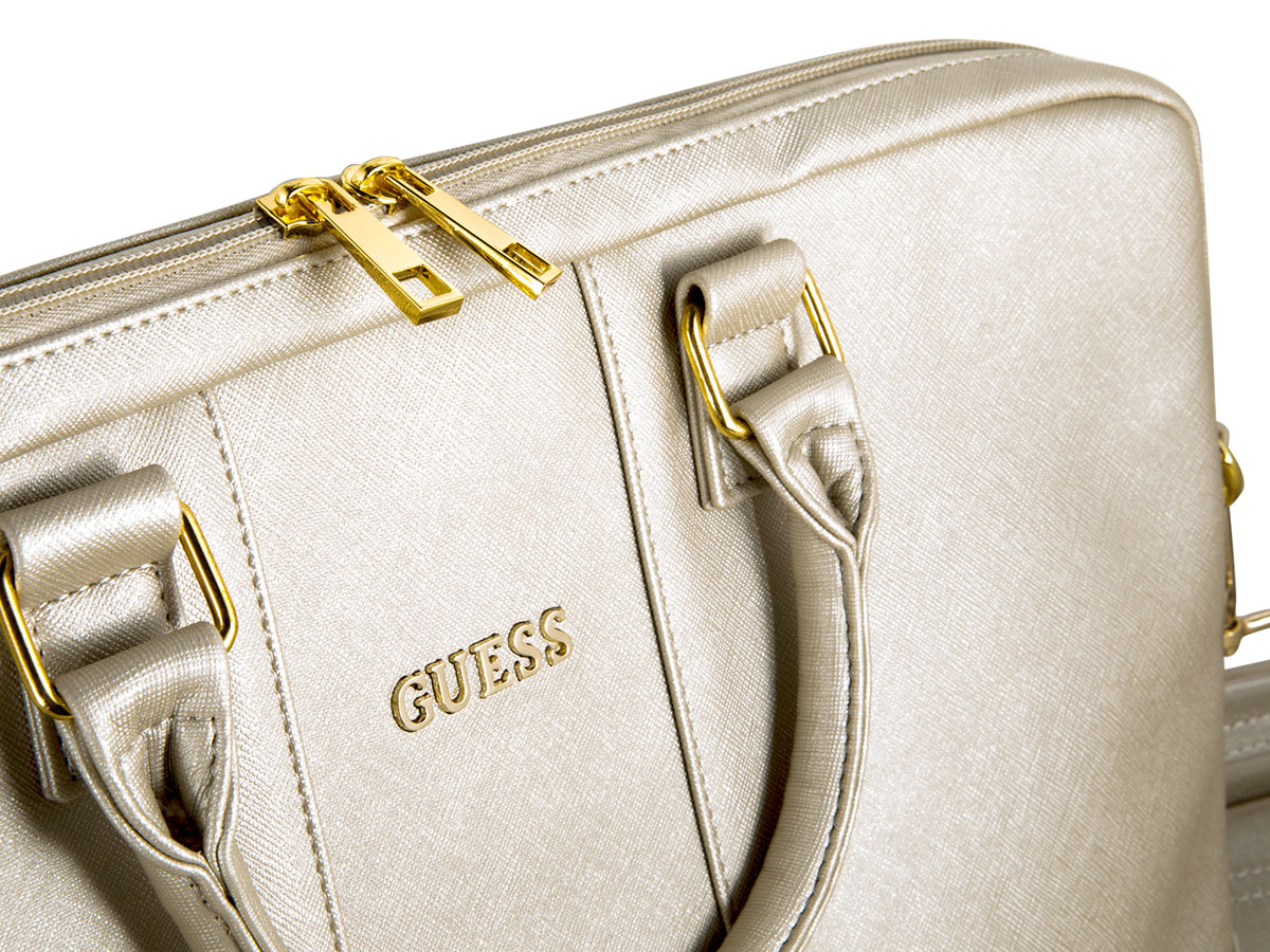 Guess Laptoptas Goud Saffiano Laptop Bag 16 inch